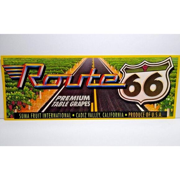 Route 66 Table Grapes Fruit Crate Label 1960's Vintage Famous Highway Roadway - Picture 2 of 3